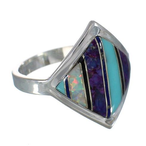 Multicolor Inlay Silver Southwest Ring Size 7-1/2 MX60142